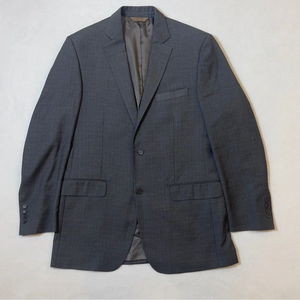Pronto Uomo Signature Italian Wool Suit Gray Blue Plaid Tollegno 1900 Super 120s